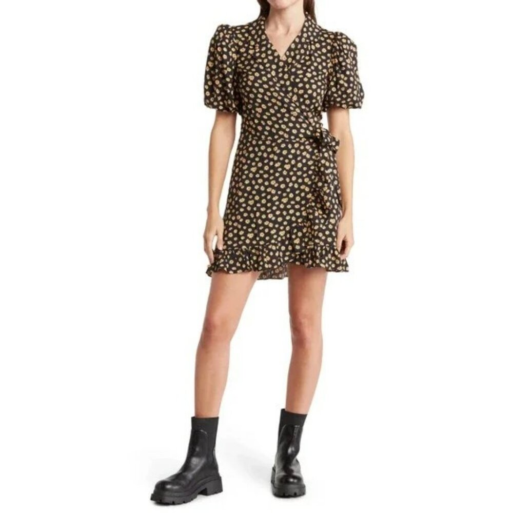 WeWoreWhat Puff Sleeve Floral Wrap Dress Size Medium